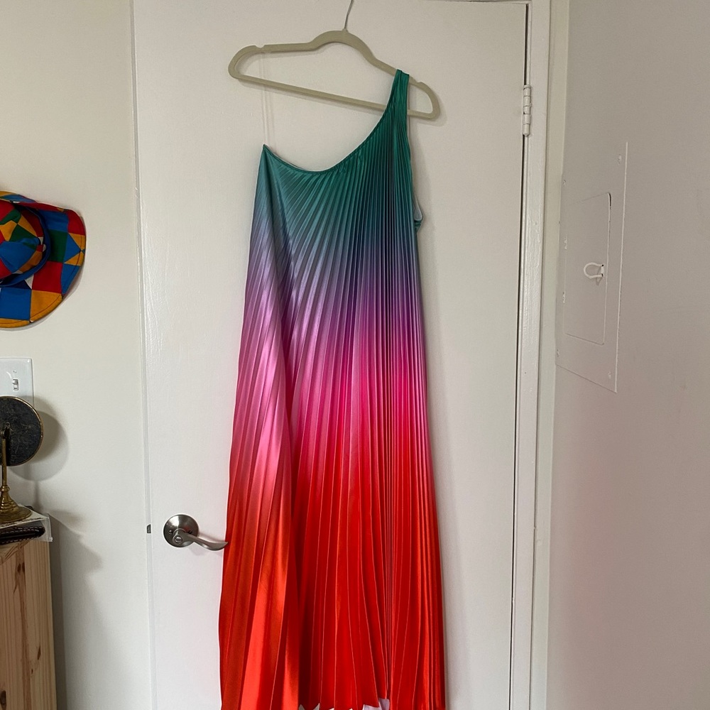 Delfi collective one shoulder rainbow maxi